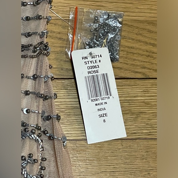 NWT PISARRO NIGHTS Beaded Rose Nude Mesh Longline Dress Red Carpet Evening Gown - Picture 13 of 13